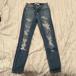 blue ripped kancan skinny jeans waist size 23